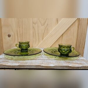 Vintage | Set Of 2 Indiana Glass Kings Crown Thumbprint Luncheon Plate & Cup